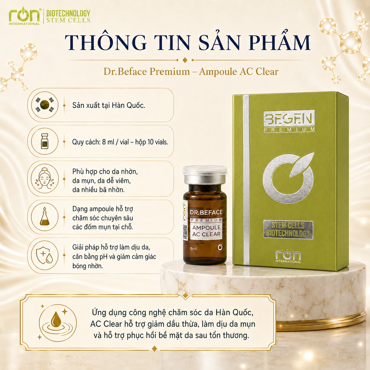 DR.BEFACE AMPOULE AC CLEAR 8ML – TINH CHẤT CHĂM SÓC DA DẦU, DA DỄ NỔI MỤN – 8ml/lọ&nbsp;